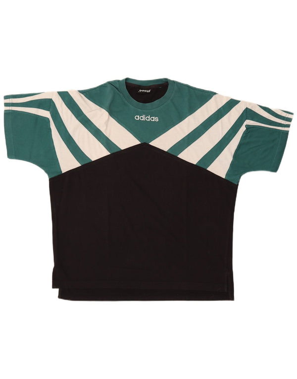 Adidas Herren Grafik T-Shirt Top UK 42/44 Großes grünes Colourblock-Polyester