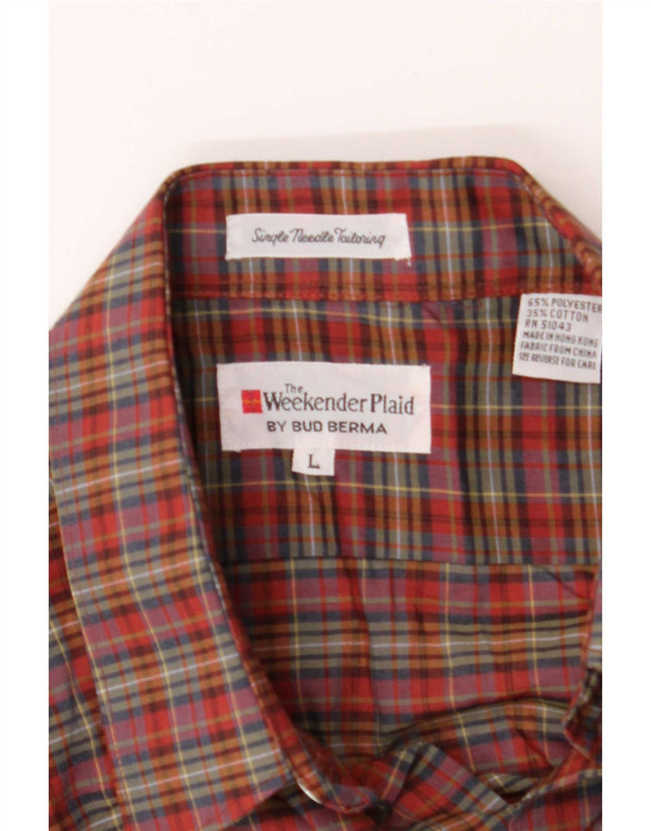 Bud Berma Mens Weekender Shirt Large Red Check Polyester