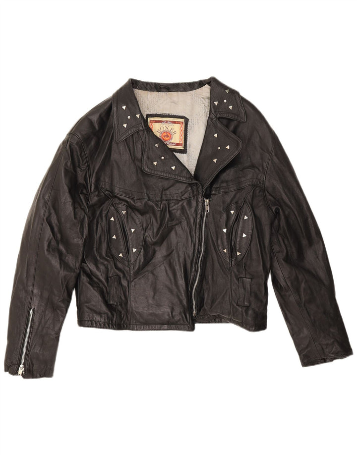 Boxer Damen Leder Bikerjacke UK 14 Mittelschwarzes Leder