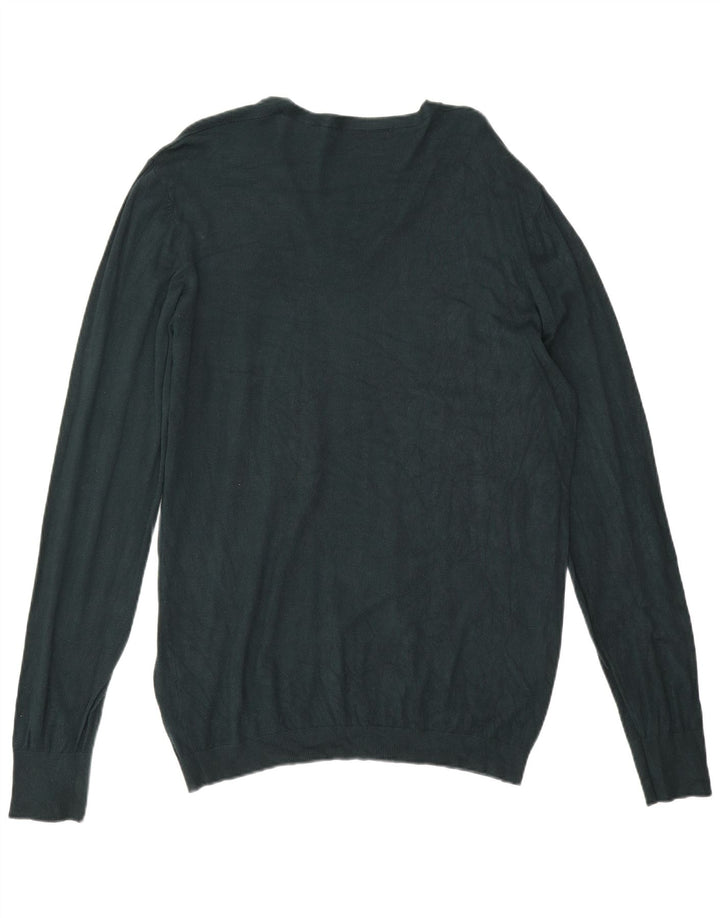 Zara Herren-Pullover mit V-Ausschnitt, XL, grüne Viskose