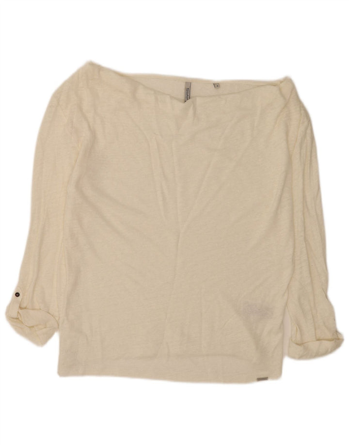 Woolrich Damen-Oberteil mit 3/4-Ärmeln, übergroß, schulterfrei, Größe UK 10, Größe S, Weiß