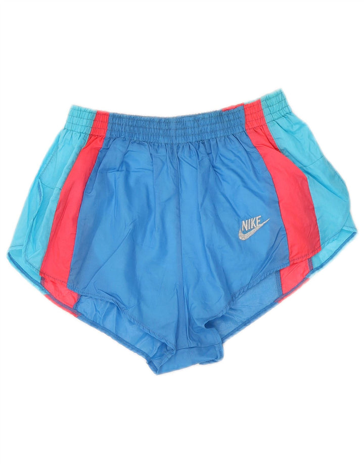 NIKE Damen-Sportshorts UK 12 Mittelblaues Colourblock-Nylon