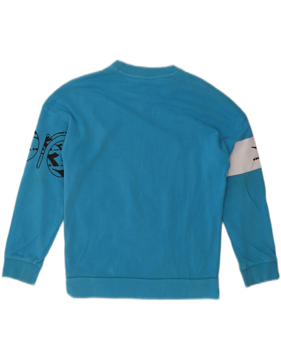 DIADORA Boys Graphic Sweatshirt Jumper 7-8 Years Large Blue Colourblock Vintage Diadora and Second-Hand Diadora from Messina Hembry 