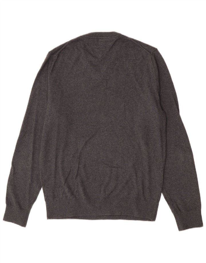 Tommy Hilfiger Herren-Pullover mit V-Ausschnitt, Größe S, graue Baumwolle