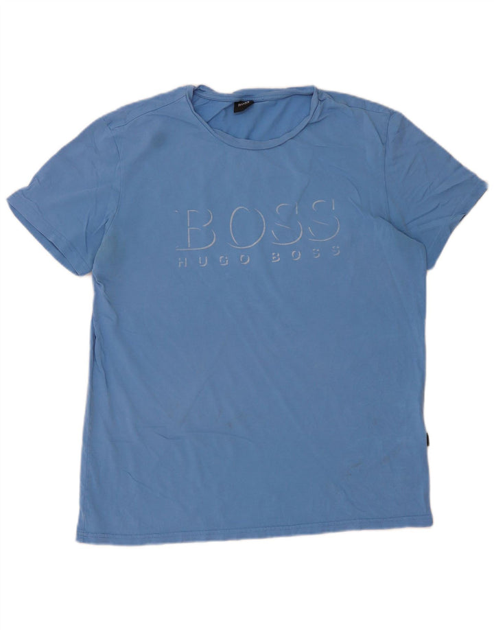 Hugo Boss Herren-T-Shirt mit Grafik, groß, aus blauer Baumwolle
