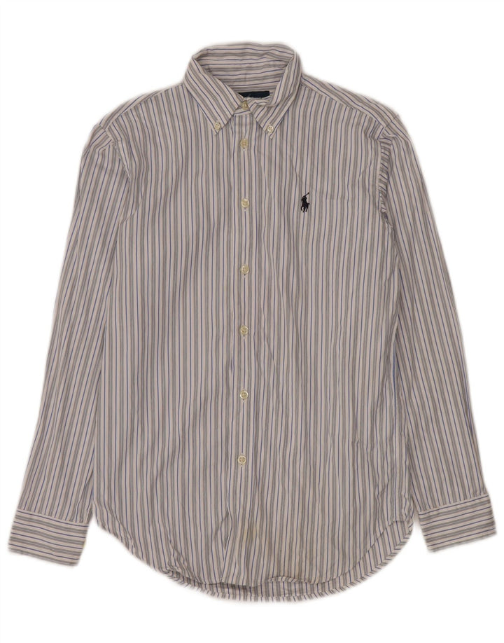 Ralph Lauren Herrenhemd, Größe 14, klein, weiß gestreift, Baumwolle