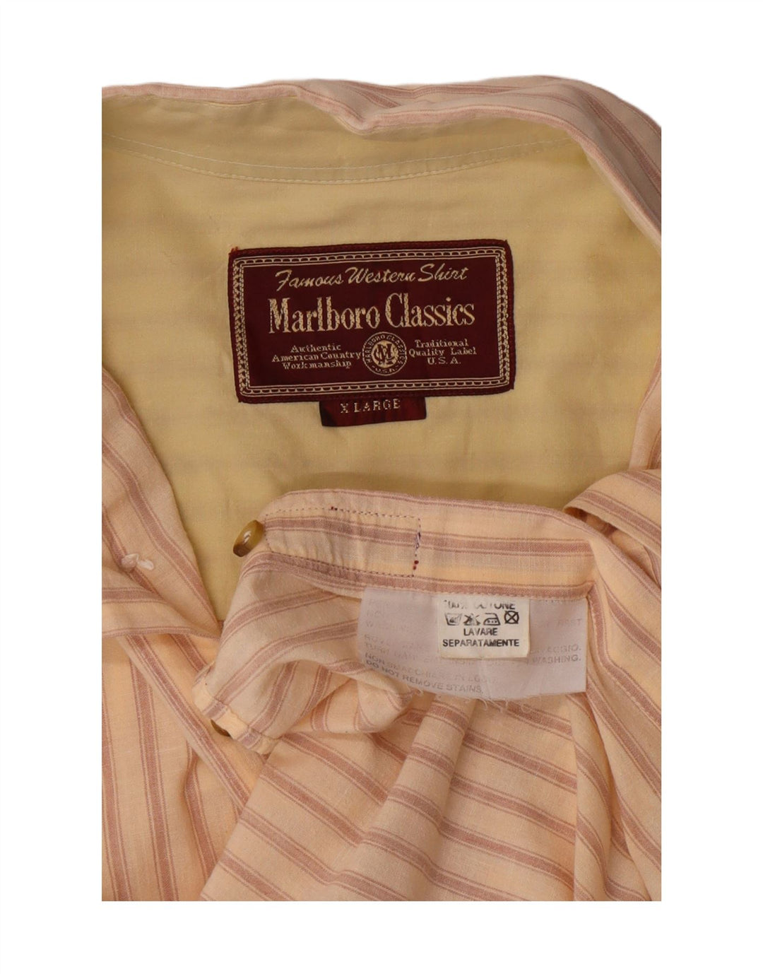 Marlboro Classics Herrenhemd XL Beige gestreift aus Baumwolle