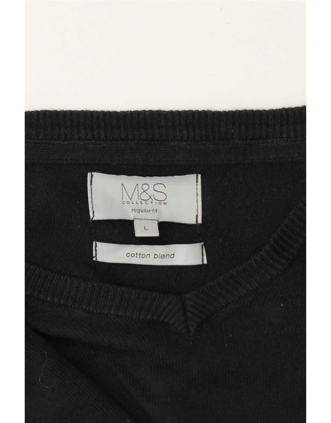 Marks & Spencer Herren-Pullover, reguläre Passform, V-Ausschnitt, groß, aus schwarzer Baumwolle