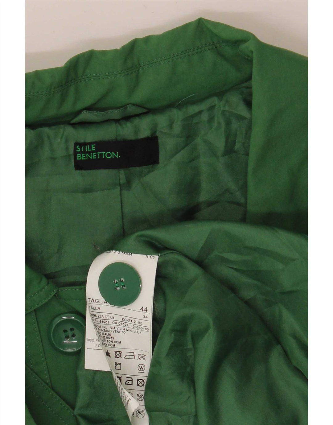 Benetton Damen Trenchcoat IT 44 Mittelgrüne Baumwolle
