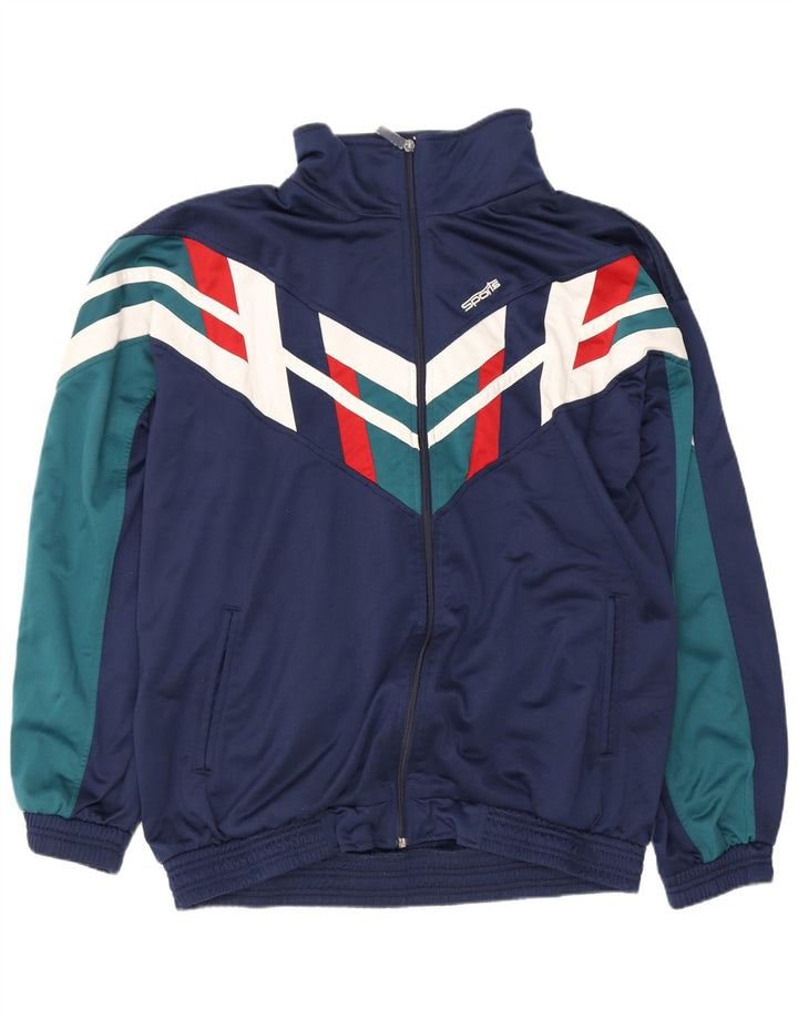 Vintage Herren Trainingsanzug Top Jacke 2XL Marineblau Colourblock Polyester