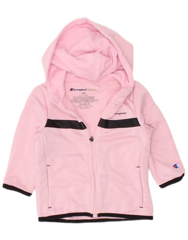 Champion Baby-Mädchen-Kapuzenpullover mit Reißverschluss, 12–18 Monate, rosa Farbblock