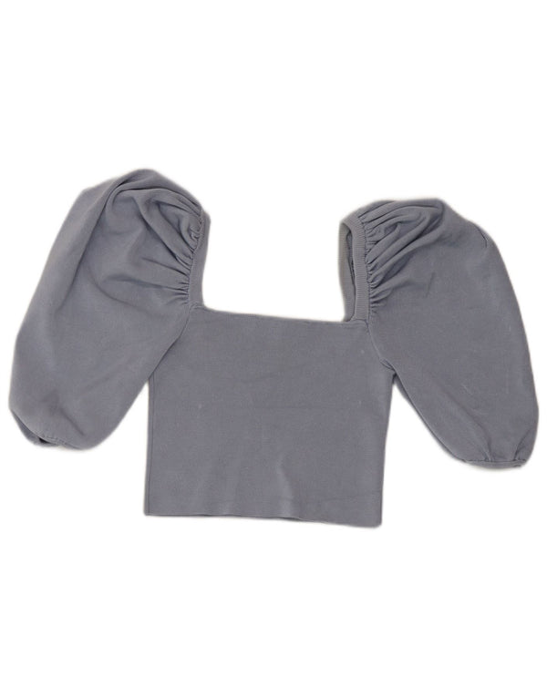 Zara Damen Crop Off Shoulder Top UK 8 Small Blaue Viskose
