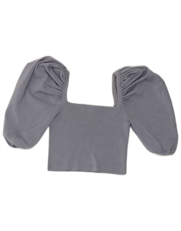 Zara Damen Crop Off Shoulder Top UK 8 Small Blaue Viskose