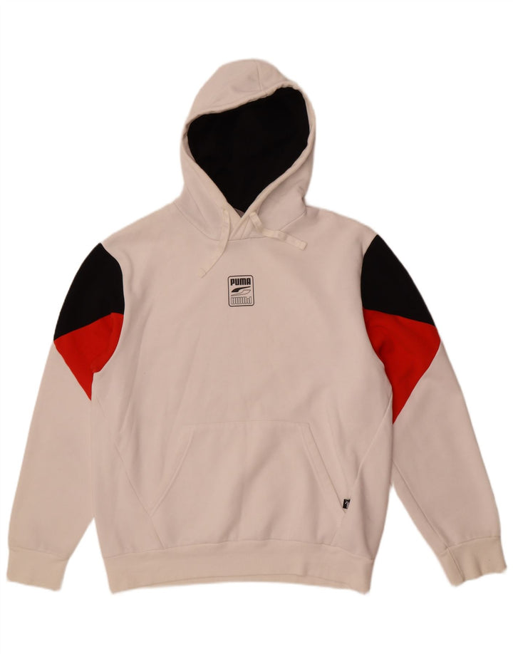 Puma Herren Kapuzenpullover aus mittelweißer Colourblock-Baumwolle