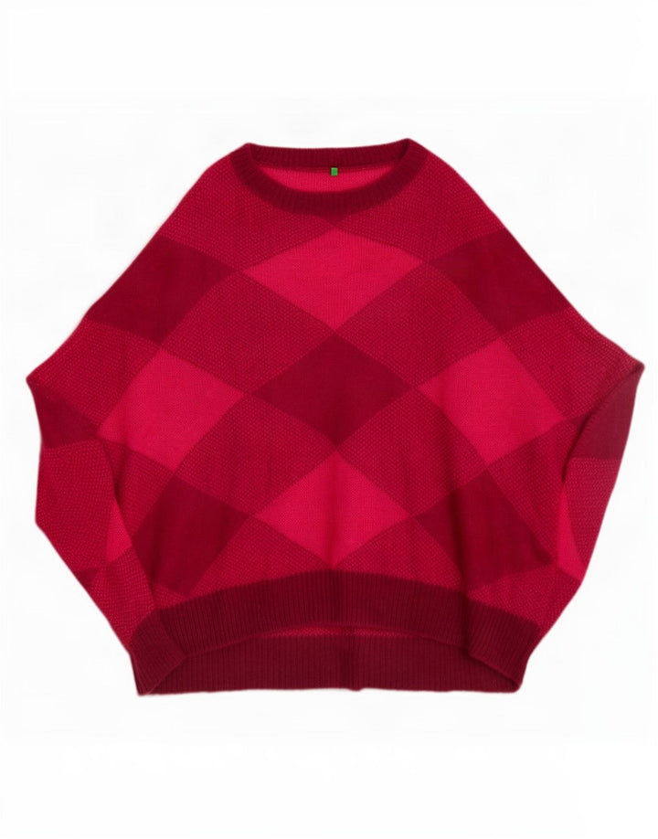 Benetton Damen-Poncho-Pullover in Übergröße, Einheitsgröße, rosa Argyle/Diamant