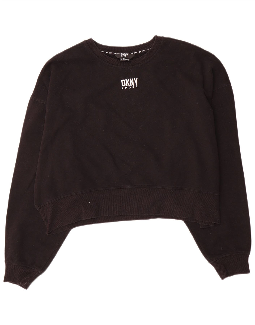 Dkny Womens Crop Oversized Sweatshirt Pullover UK 10 Small Schwarze Baumwolle