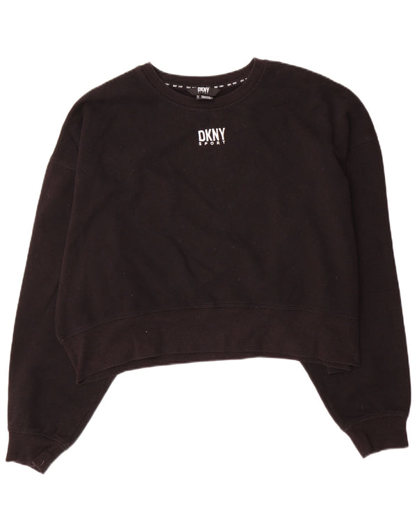 Dkny Womens Crop Oversized Sweatshirt Pullover UK 10 Small Schwarze Baumwolle