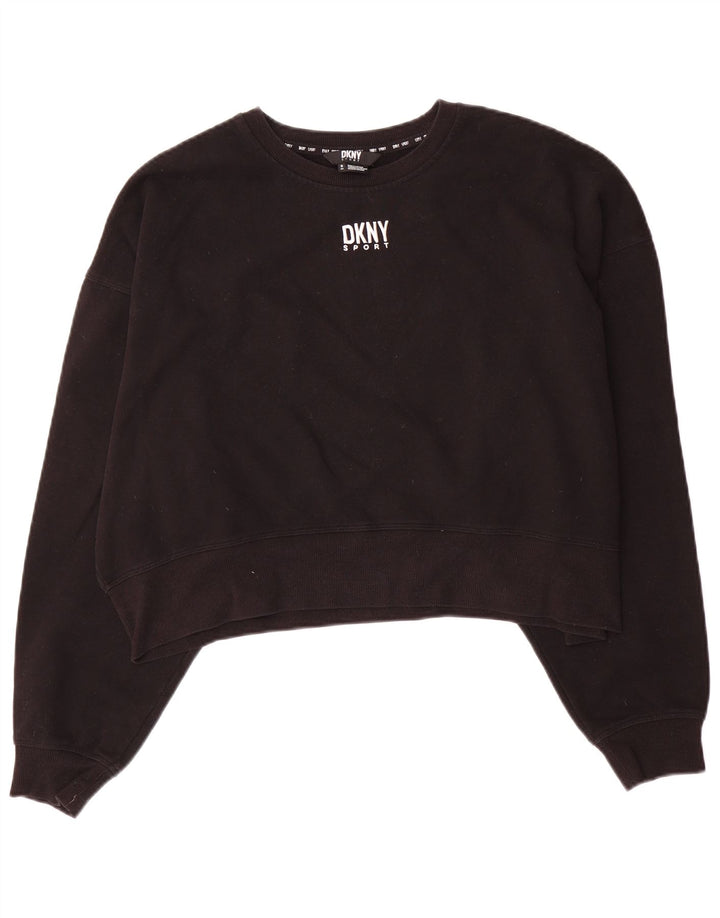 Dkny Womens Crop Oversized Sweatshirt Pullover UK 10 Small Schwarze Baumwolle