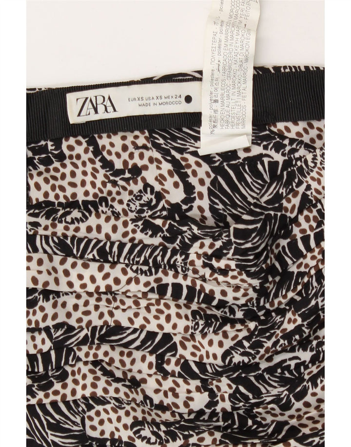 Zara Damen Minirock XS W24 Schwarzes Polyester mit Animal-Print