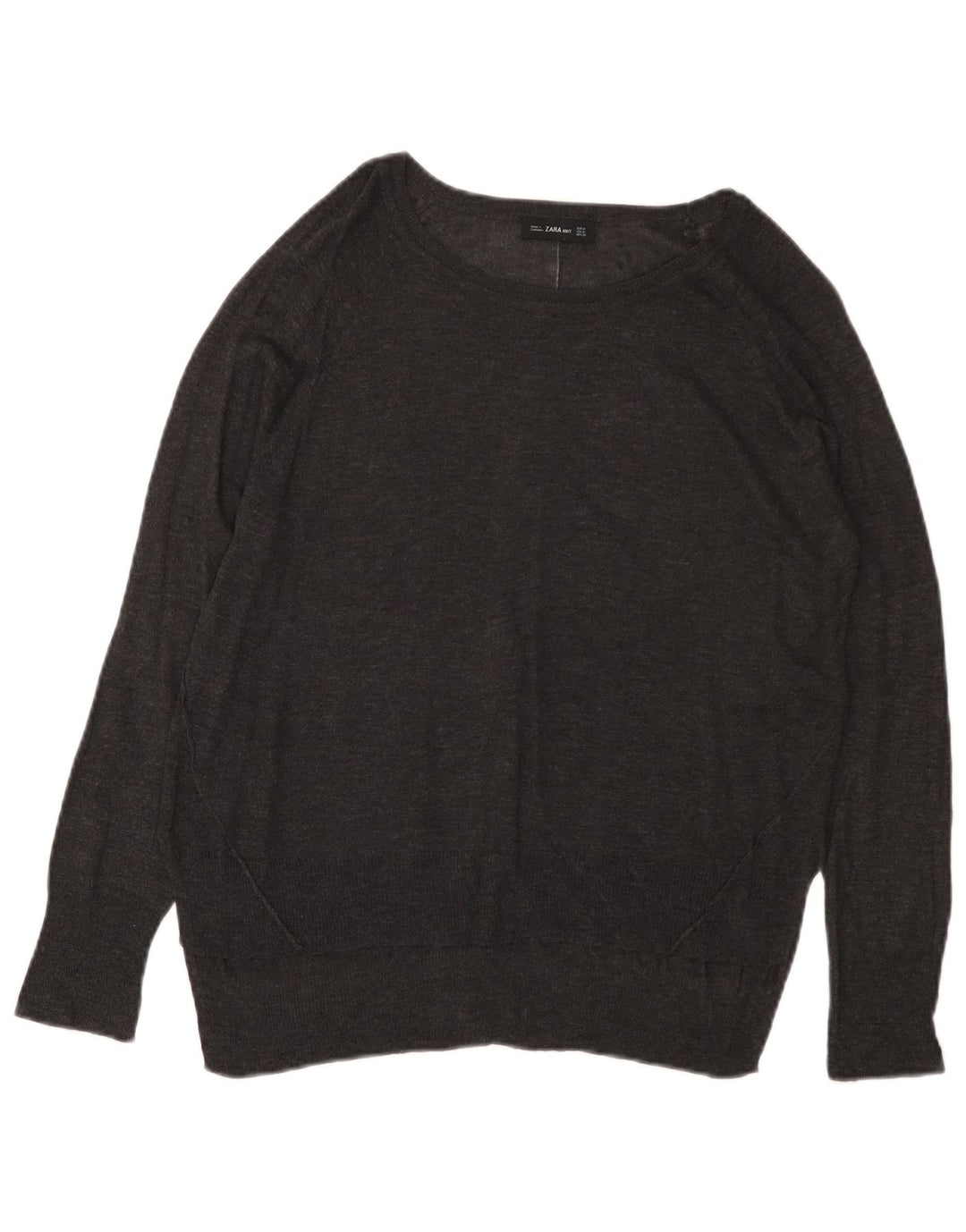 ZARA Damen-Pullover mit U-Boot-Ausschnitt, UK 14, mittelgraue Viskose