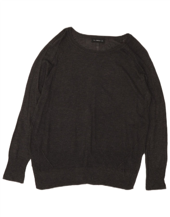 ZARA Damen-Pullover mit U-Boot-Ausschnitt, UK 14, mittelgraue Viskose