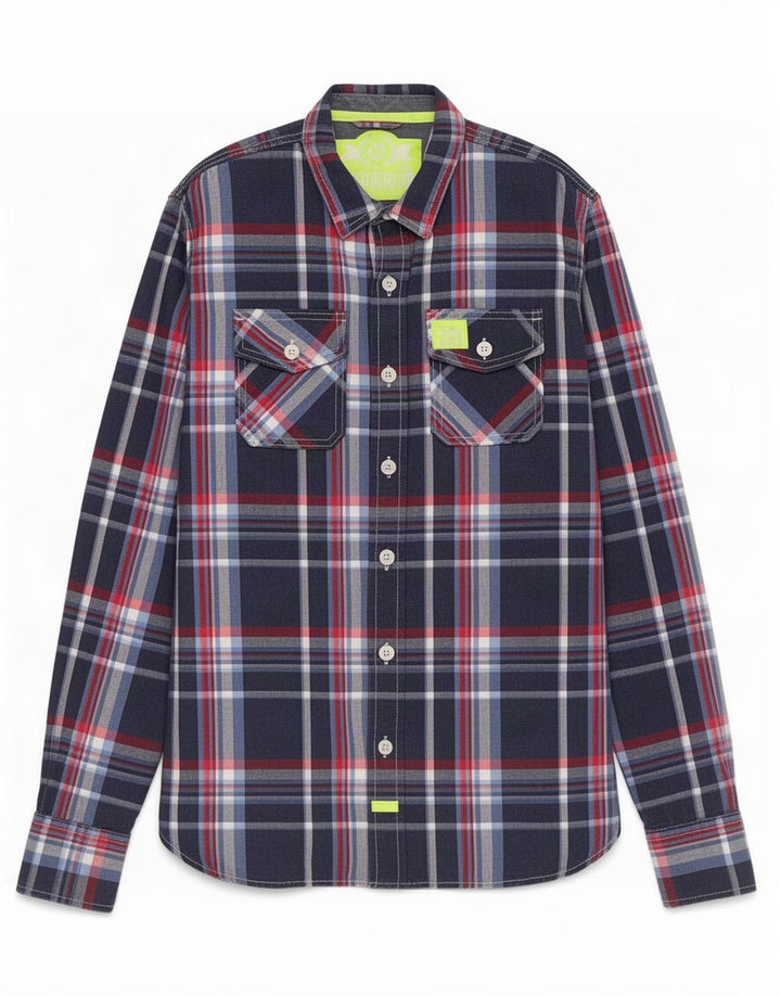Superdry Herrenhemd XL, marineblau, kariert, Baumwolle