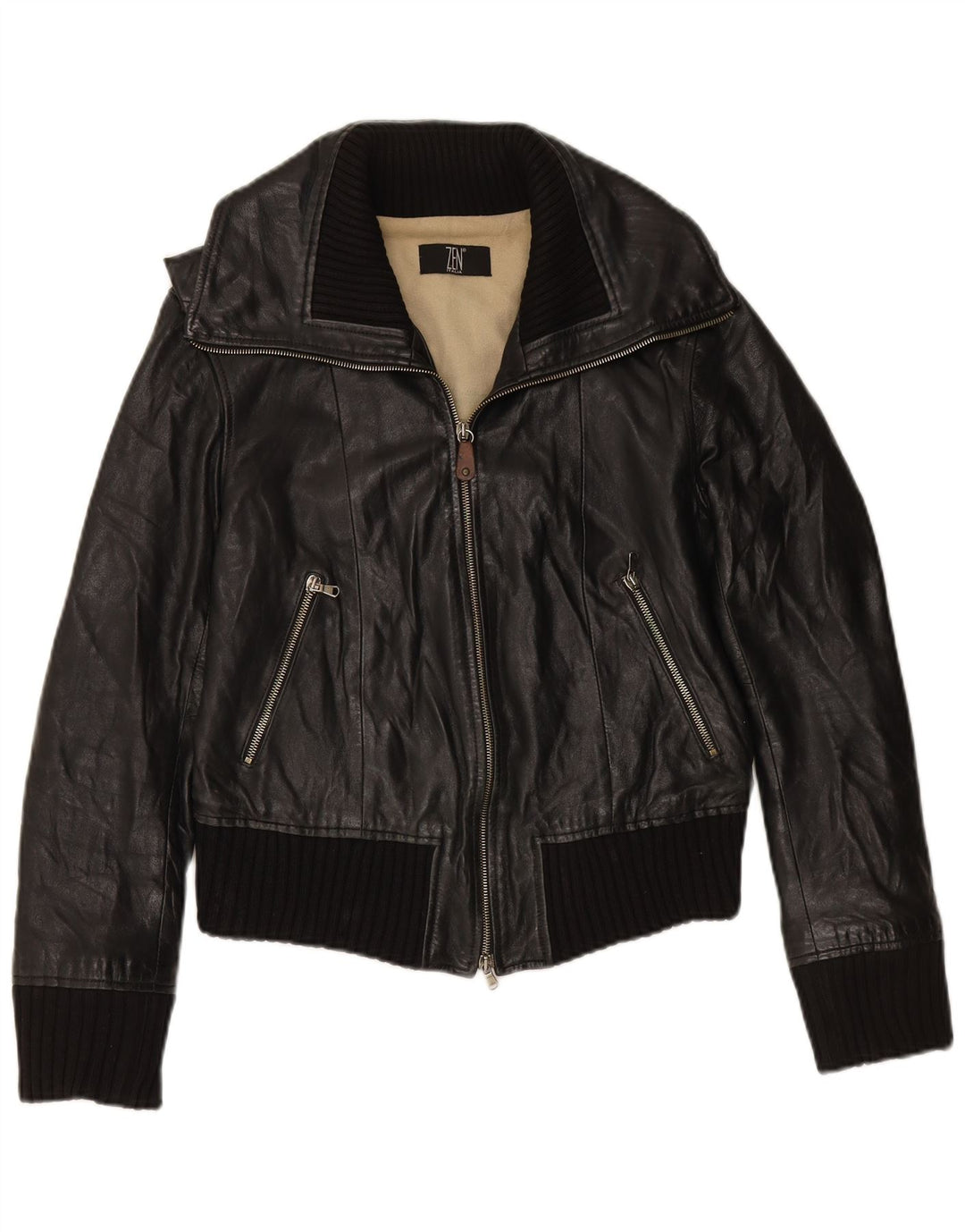 ZEN Damen Lederjacke IT 46 Großes schwarzes Leder