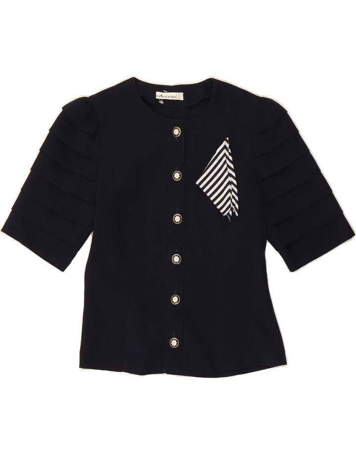 HARDOB Womens Short Sleeve Shirt Blouse UK 10 Small  Navy Blue Polyester Vintage Hardob and Second-Hand Hardob from Messina Hembry 