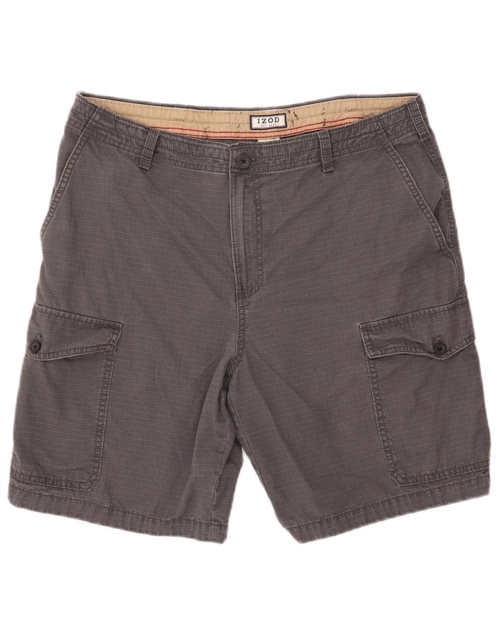 Izod Herren Cargoshorts W34 Große grau gestreifte Baumwolle
