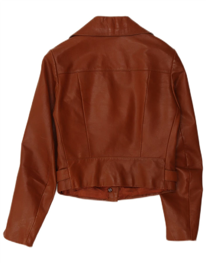 Vintage Damen 2 Knopf Leder Blazer Jacke UK 4 XS Braun