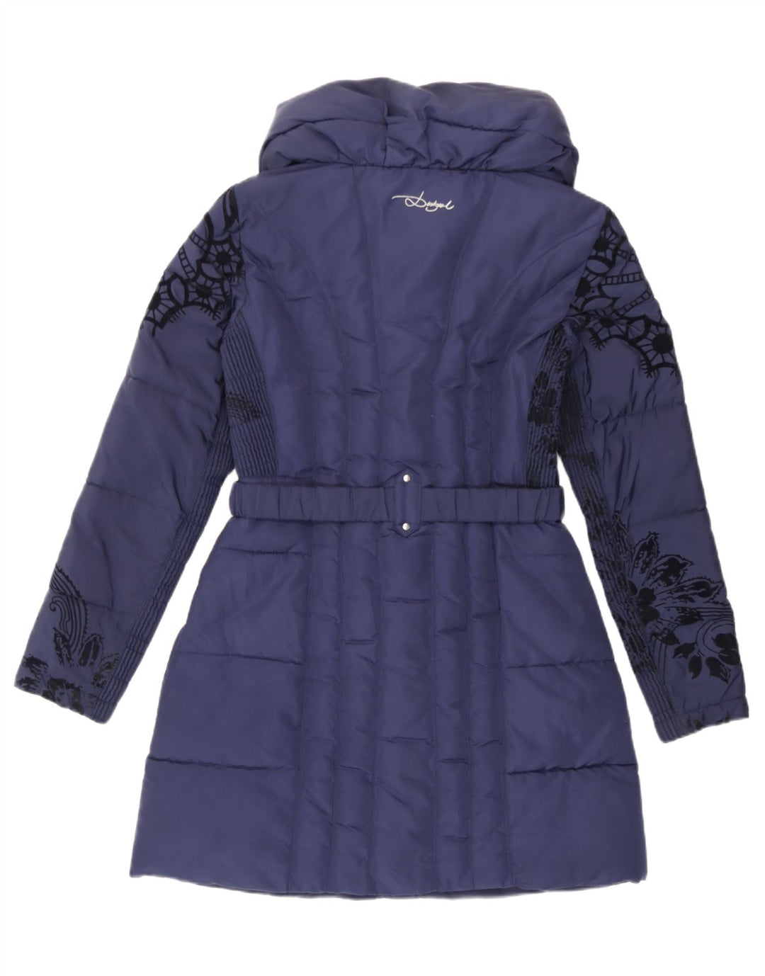 Desigual Gepolsterter Damenmantel EU 38 Mittelmarineblaues Blumenpolyester