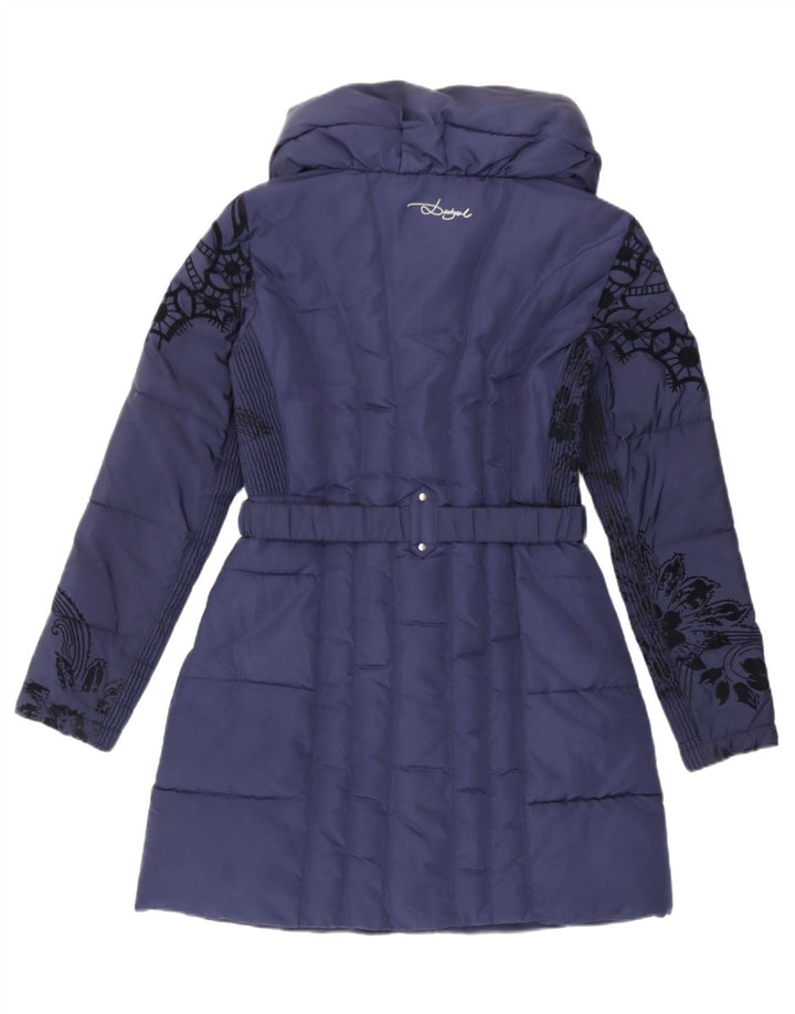 Desigual Gepolsterter Damenmantel EU 38 Mittelmarineblaues Blumenpolyester