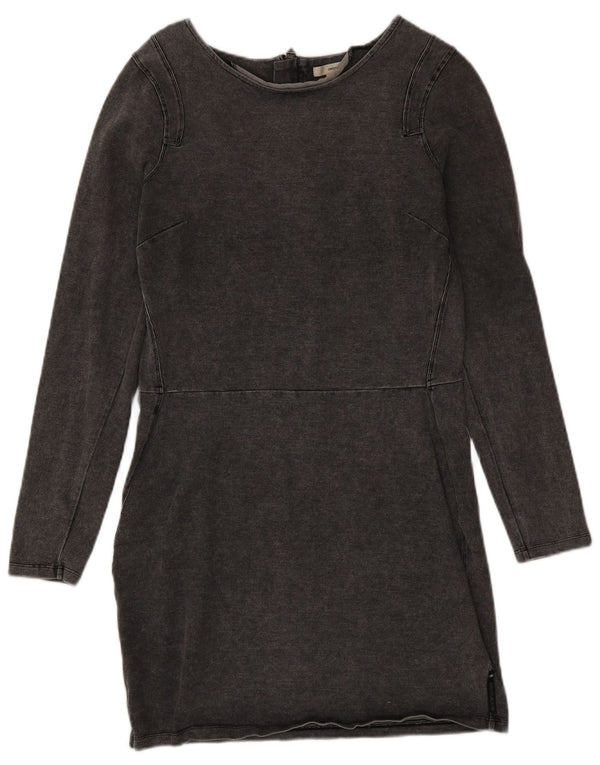 Dkny Damen Langarm-Etuikleid UK 14 Large Graue Baumwolle