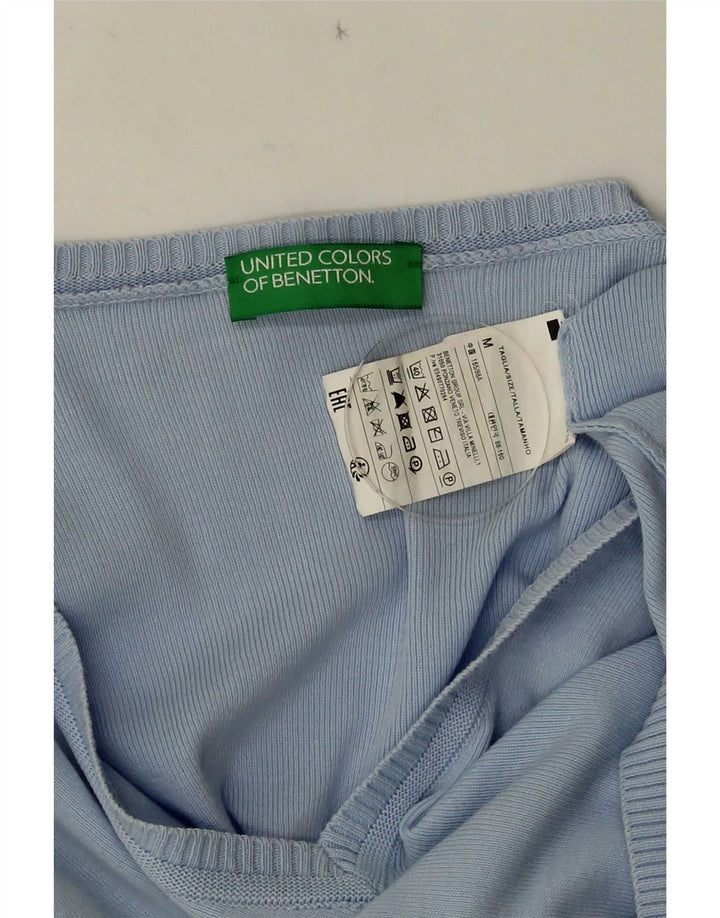 Benetton Damen-Pullover mit V-Ausschnitt, UK 12, mittelblaue Baumwolle