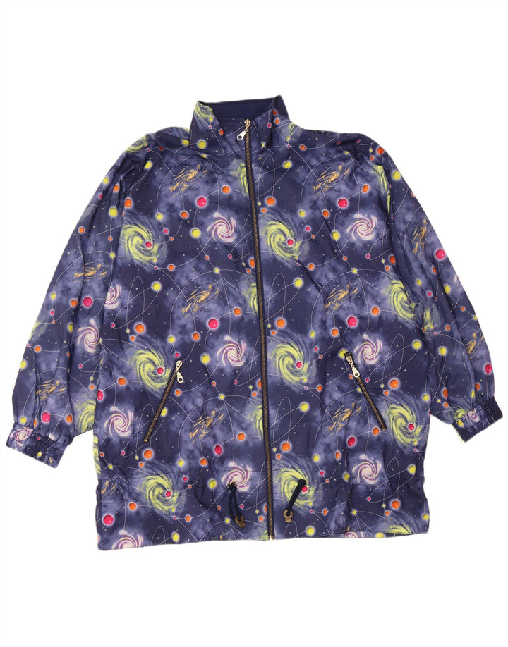 VINTAGE Damen Übergroße Bomberjacke mit abstraktem Muster UK 18 XL Blau