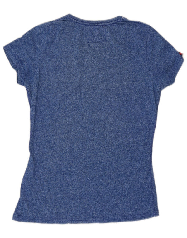 SUPERDRY Grafik-T-Shirt-Oberteil für Damen, UK 12, mittelblau gefleckte Baumwolle