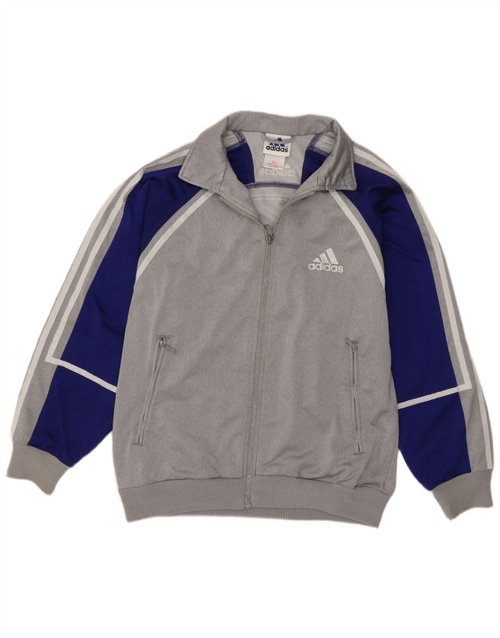 Adidas Jungen-Trainingsanzug-Top-Jacke, 13–14 Jahre, graues Colourblock-Polyester