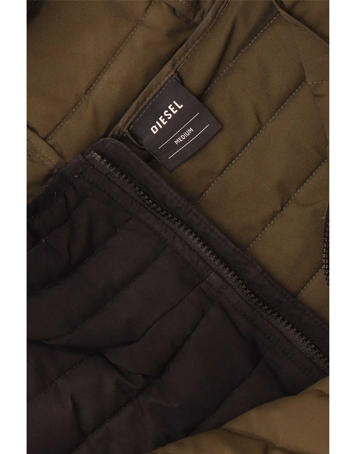 Diesel Herren-Jacke mit Kapuze, gepolstert, UK 38, mittlerer Khaki-Farbblock