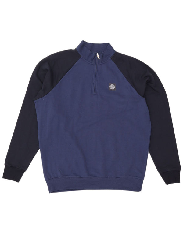 Vintage Herren-Sweatshirt mit Reißverschluss, 2XL, blaue Farbblock-Baumwolle