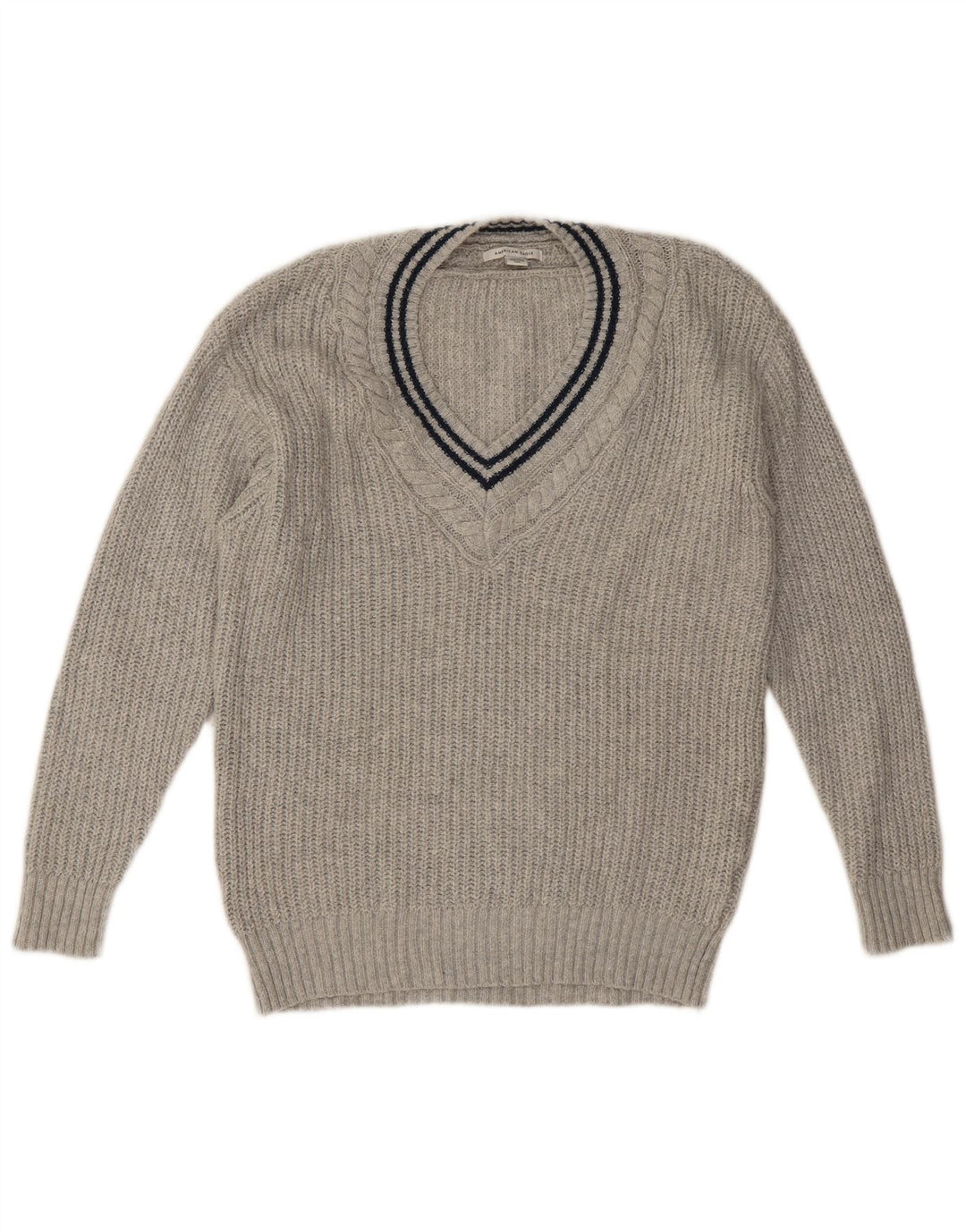 American Eagle Herren-Pullover mit V-Ausschnitt, Größe S, graue Baumwolle