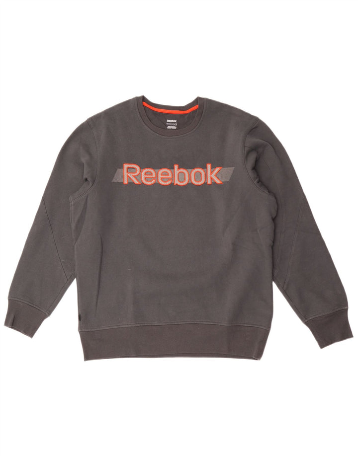 Reebok Herren Grafik-Sweatshirt-Pullover aus mittelgrauer Baumwolle