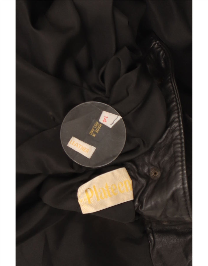 VINTAGE Damen Übergroße Lederjacke UK 14 Großes schwarzes Leder