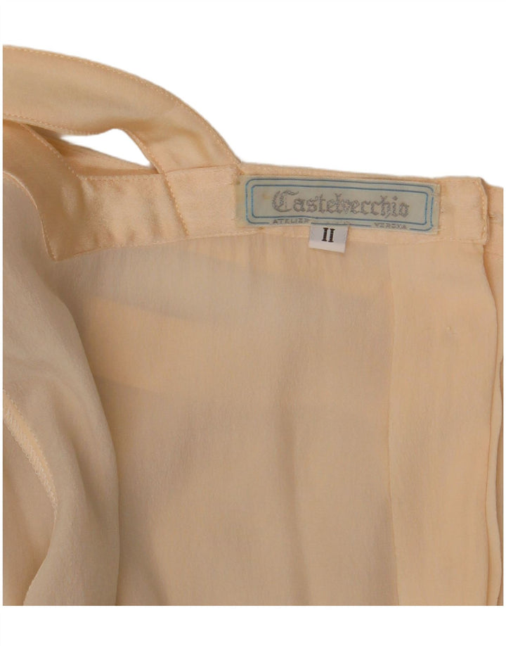 Vintage Damen Kurzarm-Hemdbluse UK 12 Medium Beige
