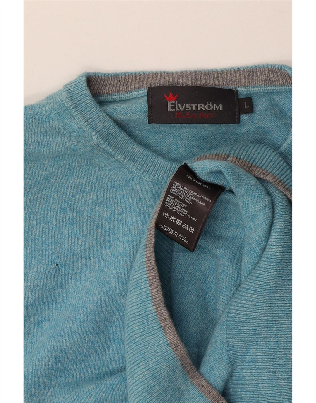 Elvstrom Herren-Pullover mit Rundhalsausschnitt, groß, blau gefleckte Wolle