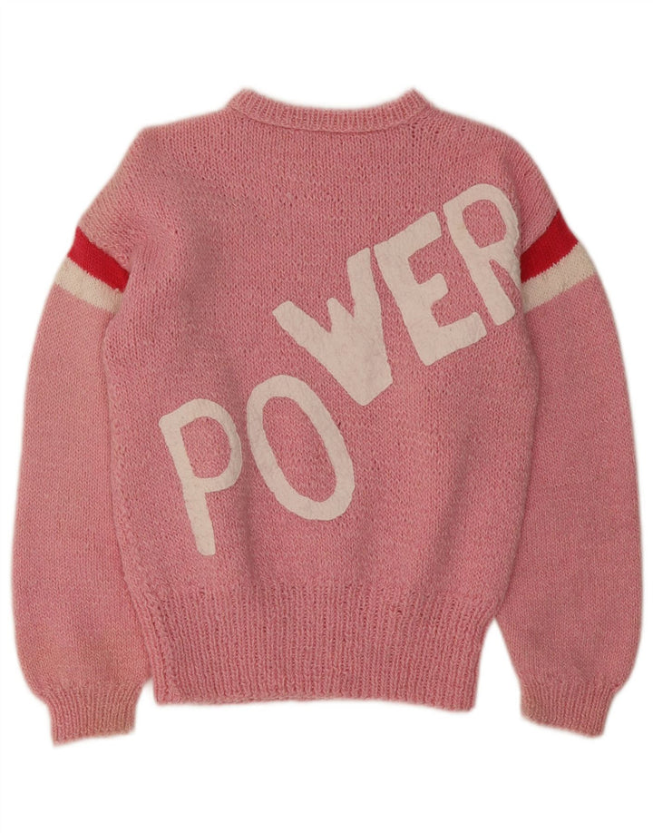 Vintage Damen Pullover mit grafischem Rundhalsausschnitt, Gr. 14, Mittelrosa