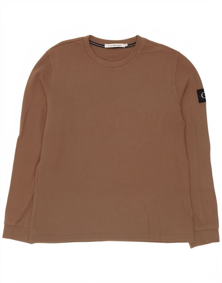 Calvin Klein Herren Top Langarm 2XL Braun Baumwolle