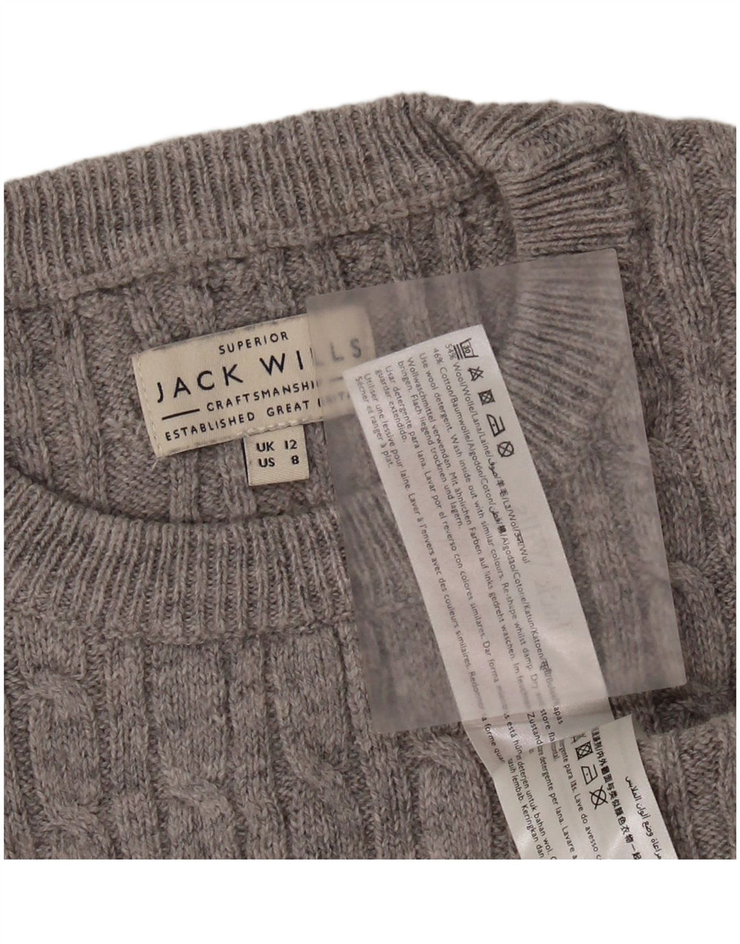 JACK WILLS Damen Crop Crew Neck Pullover Pullover UK 12 Mittelgraue Wolle