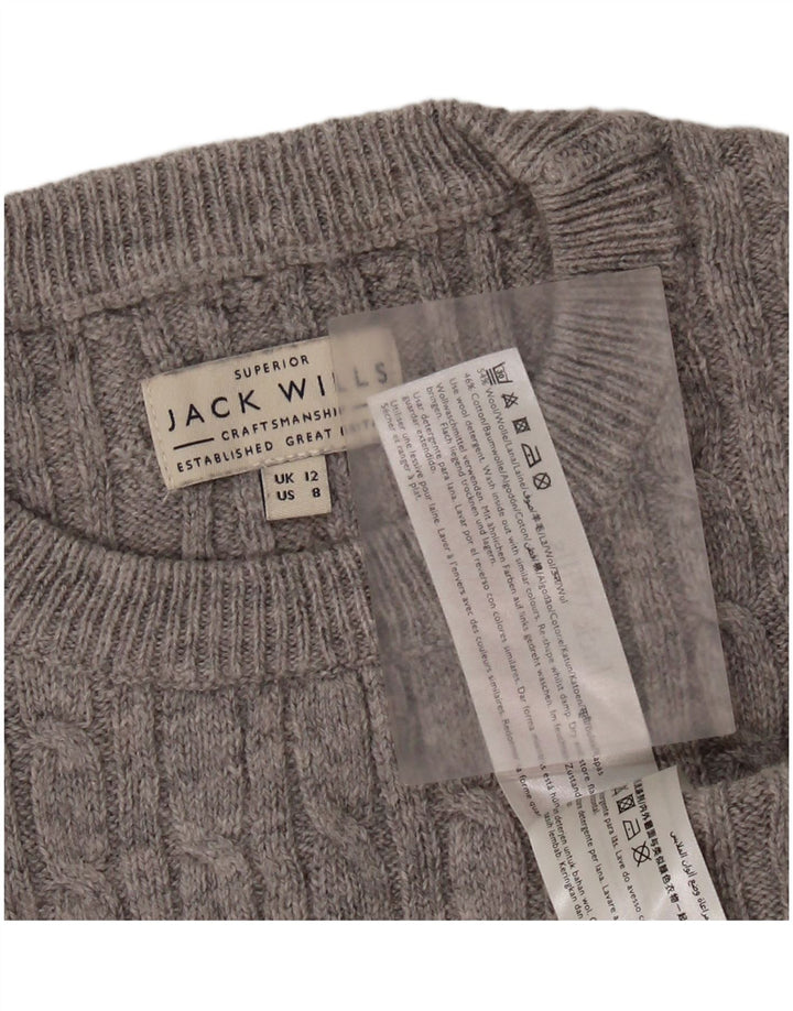 JACK WILLS Damen Crop Crew Neck Pullover Pullover UK 12 Mittelgraue Wolle