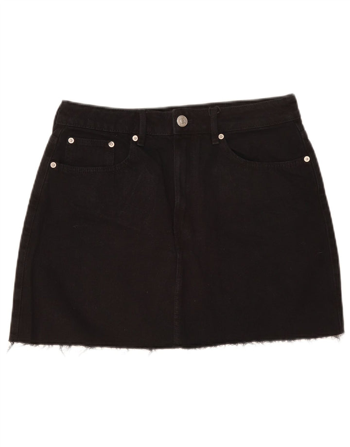 Zara Damen-Jeansrock, groß, W30, schwarze Baumwolle