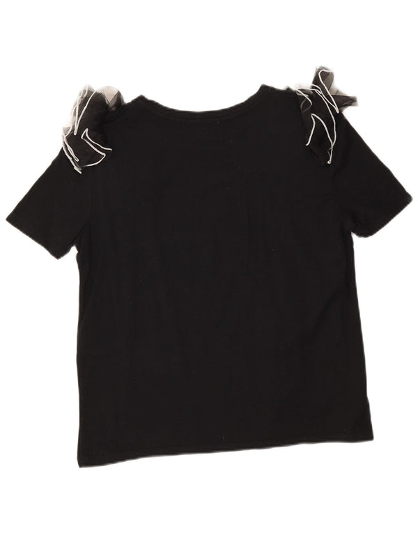 Zara Damen Bluse Top UK 10 Small Schwarze Baumwolle